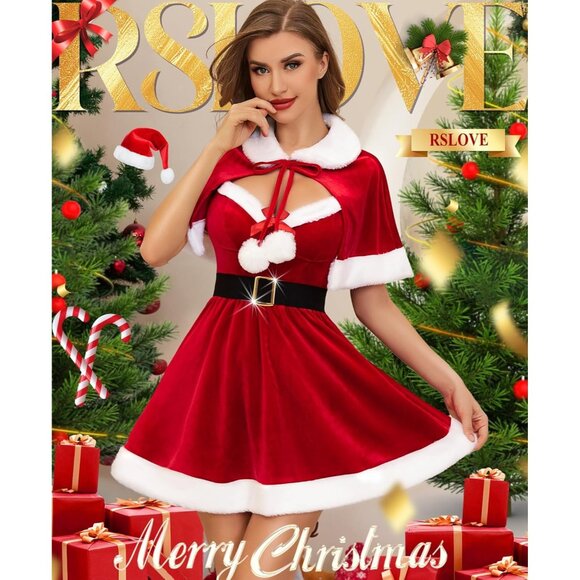 Christmas Dress for Women Santa Babydoll Mrs Claus Velvet Costume Lingerie Set - Picture 2 of 5